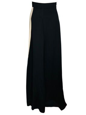 ROKSANDA ILINCIC BLACK / IVORY / BRIGHT ORANGE COLORBLOCK SILK MAXI SKIRT